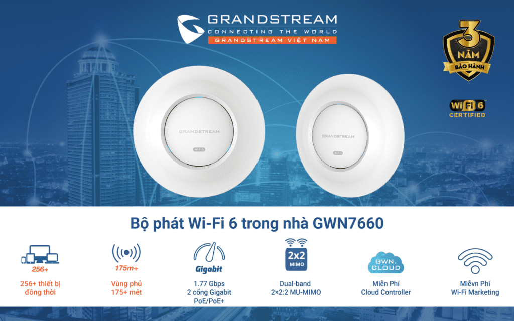 Bộ phát Wifi 6 GWN7660 phủ sóng rộng, hỗ trợ lên tới 256 thiết bị