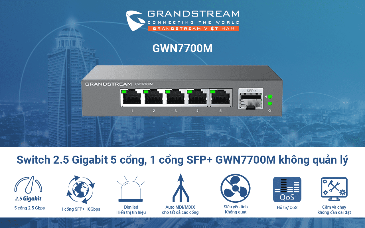 Switch 2.5 Gigabit 5 cổng, 1 cổng SFP+ GWN7700M