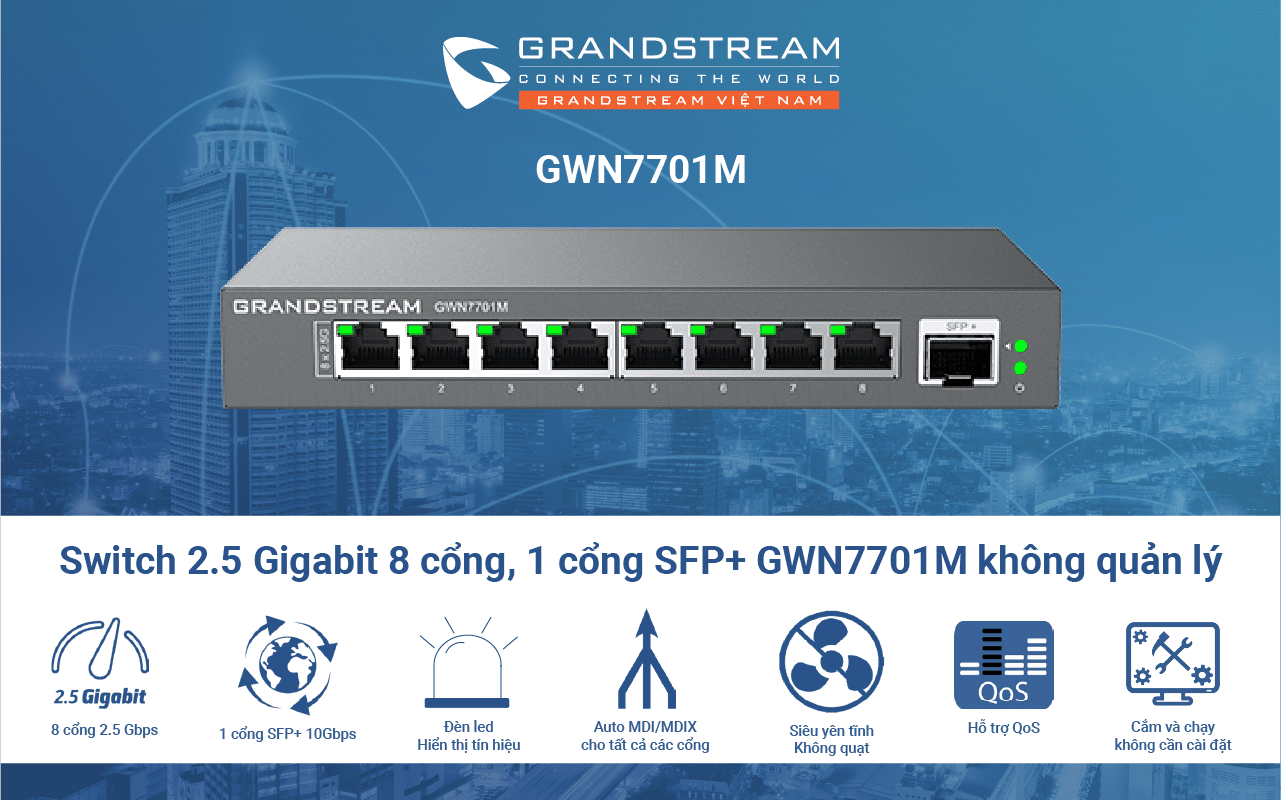 Switch 2.5 Gigabit 8 cổng, 1 cổng SFP+ GWN7701M