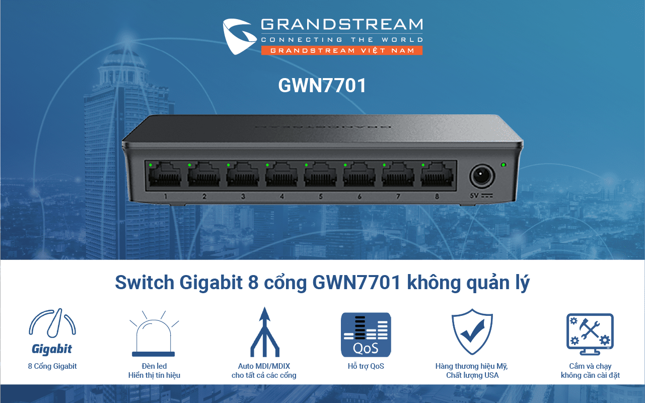 Switch Gigabit 8 cổng GWN7701 không quản lý