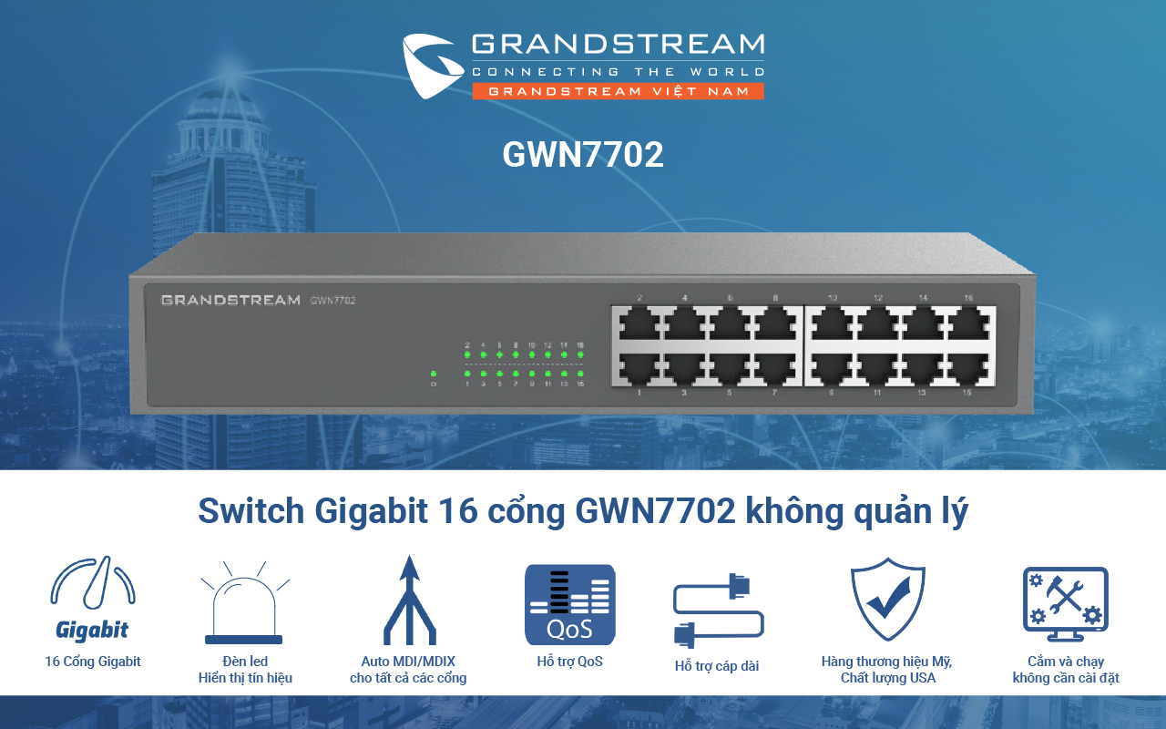 Switch Gigabit 16 cổng GWN7702