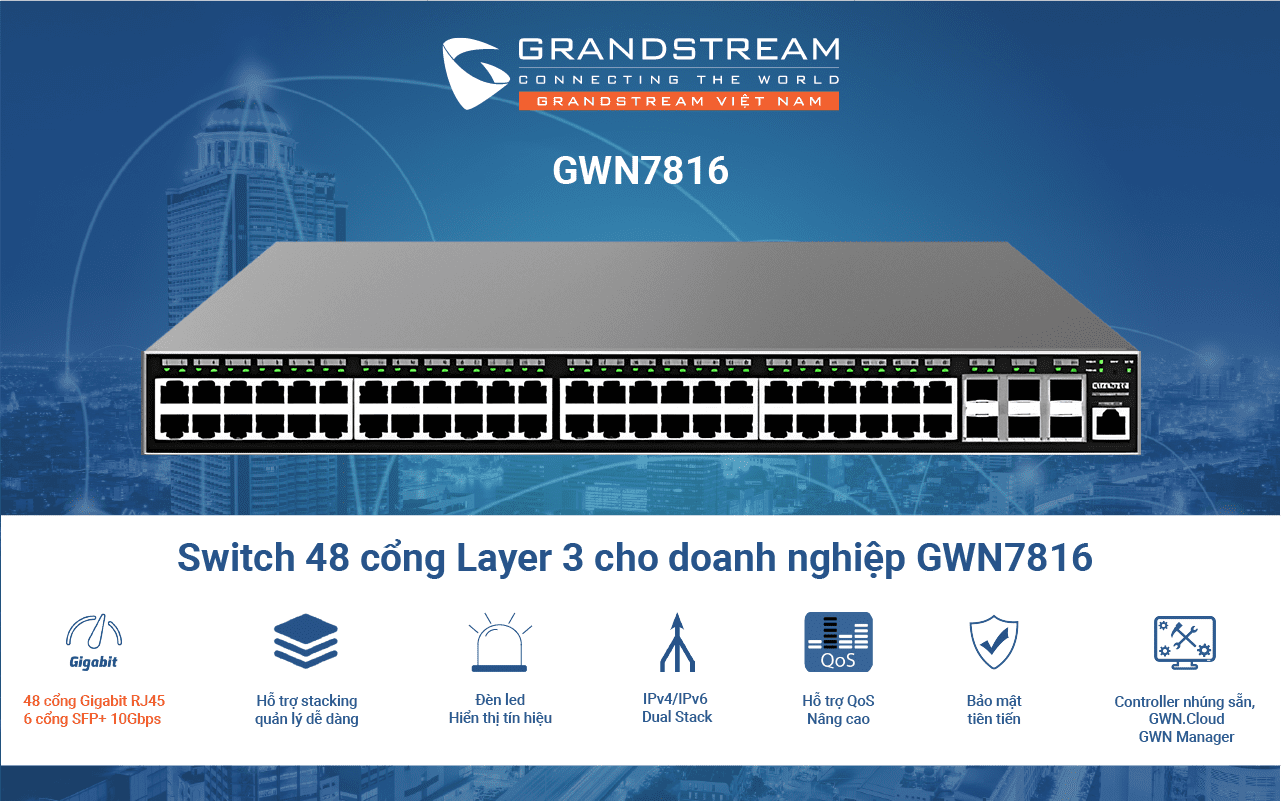 Switch  48 cổng Layer 3 GWN7816 cho doanh nghiệp