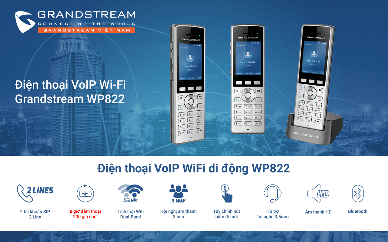 Điện thoại VoIP Wifi Grandstream WP822