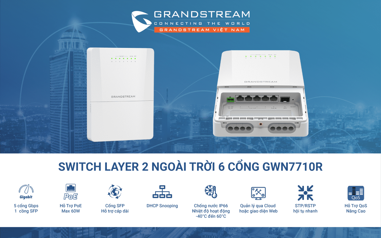Switch L2 Lite PoE Ngoài Trời GWN7710R