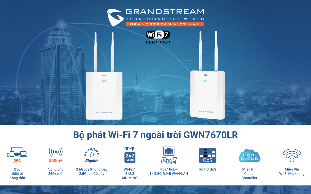 Bộ phát Wi-Fi 7 ngoài trời tầm xa GWN7670LR